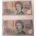 AUSTRALIA 2009 . FIVE 5 DOLLAR BANKNOTES . FRASER/COLE . CONSECUTIVE FIVE